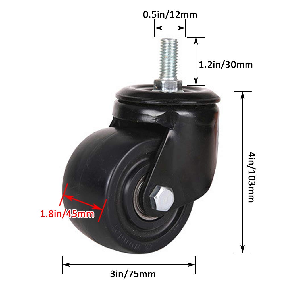 Set di 4 Ruote piroettanti in Nylon per mobili, di qualità Industriale, con Stelo filettato Nero, Resistenti ed economiche, perfette per Una Facile Mobilità e stabilità.