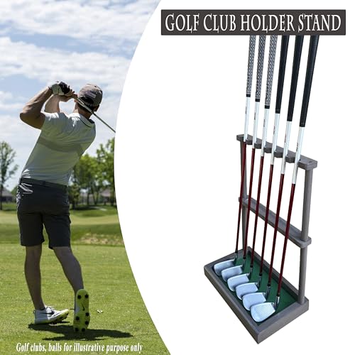 Image of Golf Club Rack Stand, Solid Wood Golf Club & Putter Display Rack, Golf Club Organizer Holds Up to 6 Clubs with Ball Storage, Floor Rack for Indoor Golf Simulator, Office or Home