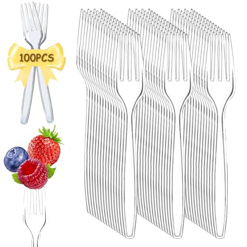 Plastikgabel 100 Stück | Plastikbesteck Plastikgabeln | Mehrweg & Robust Plastik Gabel | 12cm Kuchengabeln Plastik | Spülmaschinenbeständig gemäß