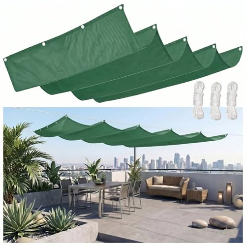 Techo de Pérgola 400x250cm Verde Oscuro Techo de Repuesto Retráctil de Tela Oxford,Vela de Sombra con Forma de Ola Impermeable,Tela para Toldo Exterior para Cenador,Patio,Jardín