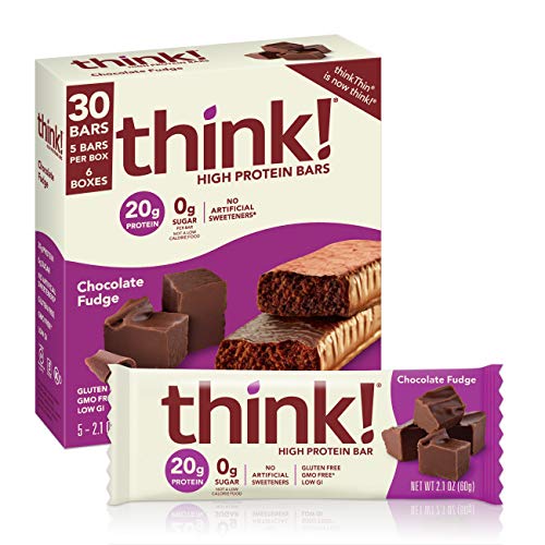 think! Protein Bars, High Protein Snacks, Gluten Free, Sugar Free Energy Bar with Whey Protein Isolate, Chocolate Fudge, Nutrition Bars without Artificial Sweeteners, 2.1 Oz (30 Count) #1