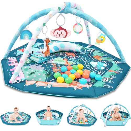 Image of TFDER Baby Gym Play Mat, 8-in-1 Tummy Time Mat & Activity Gym, Washable Ball Pit, Infant Play Mat with Detachable Toys for Sensory Exploration and Motor Skill Development