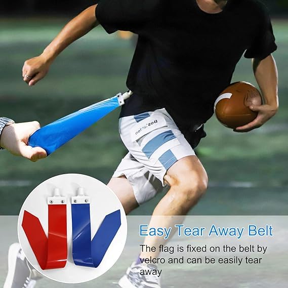 Martin Sports Dozen Pack (12) Adjustable Flag Football Belts; Quick Release, One-Piece Design with 3 Flags (Red, Adult)