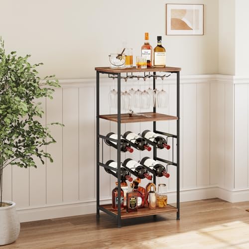 Dripex Weinregal, 5 Etagen Freistehendes Weinregal mit Glashalter und Tischplatte, Flaschenregal für 6 Flaschen… – Ansicht 3