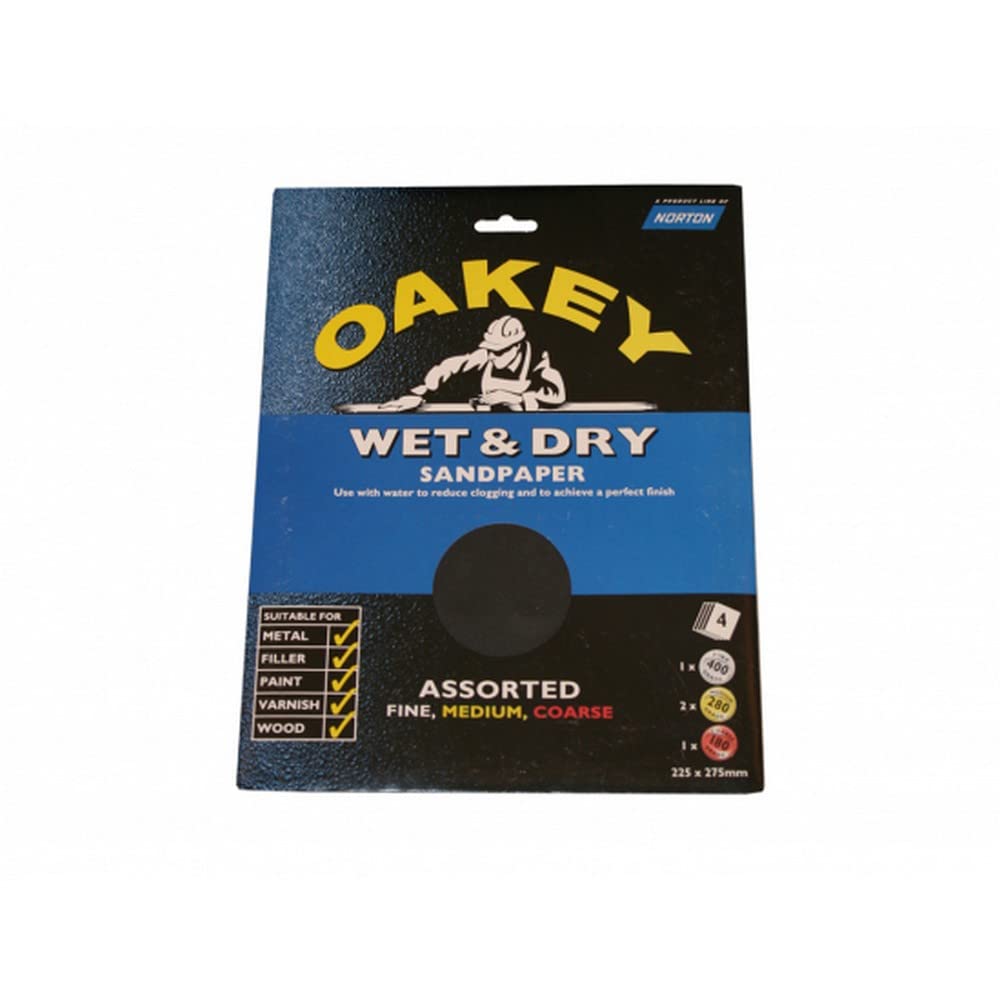 2x Oakey Metal Filler Paint Varnish Wood Wet & Dry Sandpaper - 4x Assorted