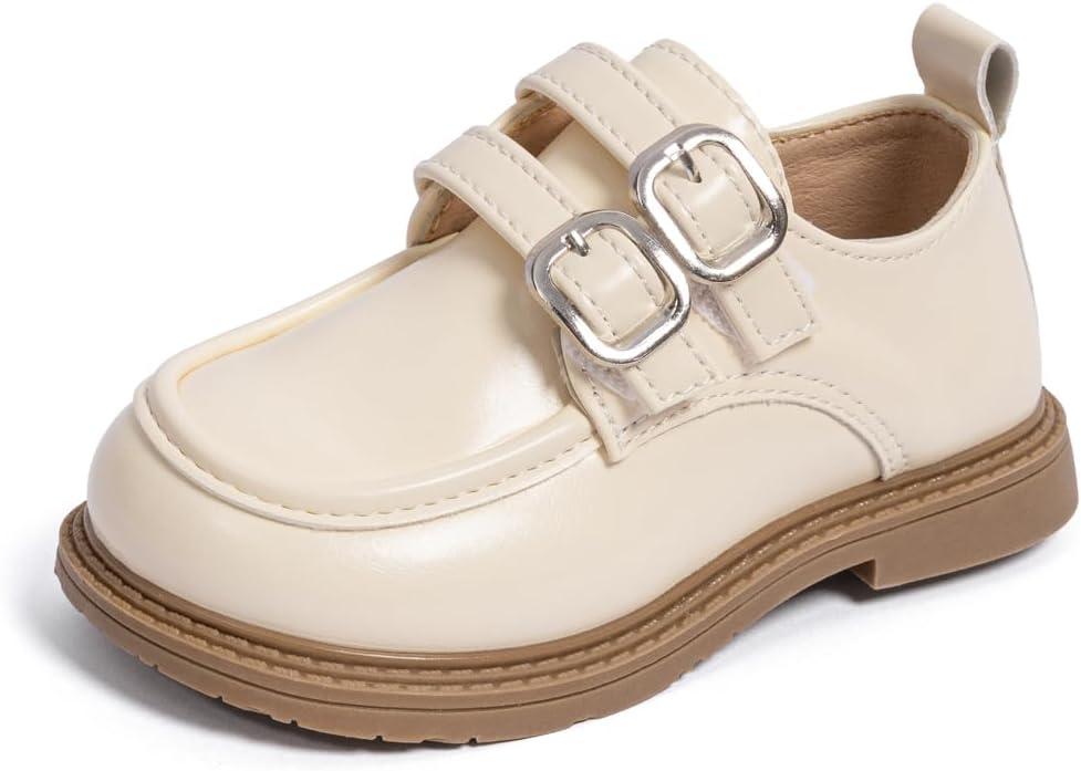 ISINSER Toddler Boys Girls Classic Dress Shoes Little Kid PU Leather Comfort Rubble Sole Oxford School Uniform Wedding Flats