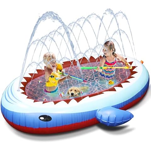 Tobeape Planschbecken für Kinder, aufblasbarer Sprinkler Splash Pool 170 x 125 x 25 cm, Outdoor-Wasserspielmatte für Kleinkinder Cover
