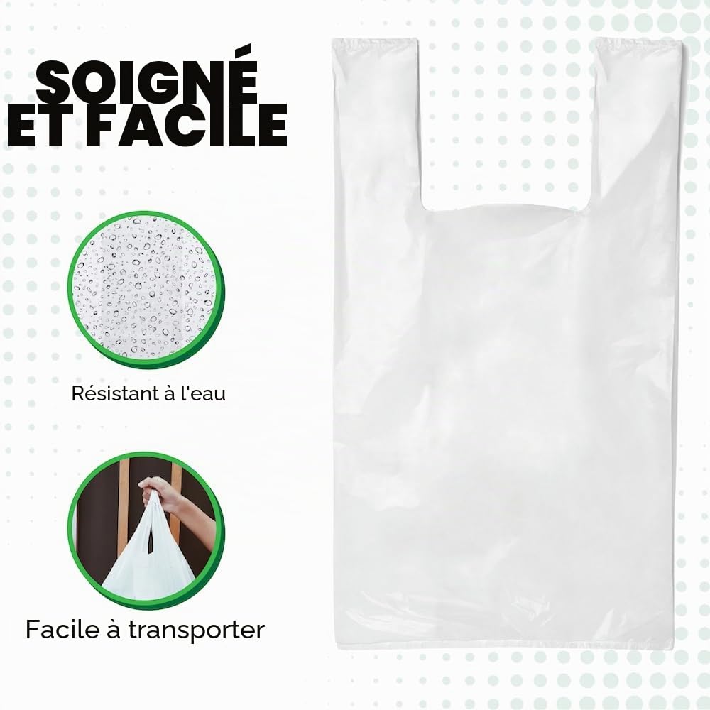 Lot de 100 sacs de transport blancs en plastique style gilet - 33 x48 x 58,5 cm (1 boîte de 100 sacs) - très résistants