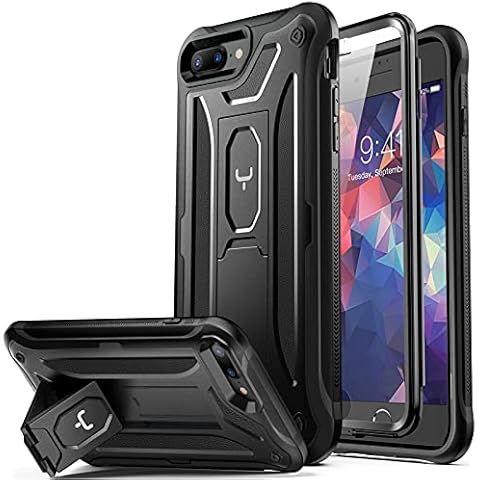 YOUMAKER iPhone 8 Plus Case, iPhone 7 Plus Case, Built-in Screen Protector Kickstand Full Body Heavy Duty Shockproof Cover for iPhone 8 Plus & iPhone 7 Plus 5.5 inch - Black Cover