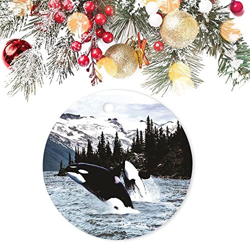 Killer Whale Christmas Ornaments 2022 Jumping Whale Ceramic Ornaments Personalized Ornaments for Men Women Kids Holiday Hanging Keepsake Ornament for Home Indoor Outdoor Decor New Year 2022 Gifts