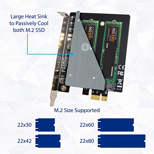 Image of IO CREST Dual M.2 B-Key SATA SSD Converter PCI Express 3.0 x1 Expansion Card Heat Sink Jmicron JMB582 Chipset SI-PEX40153