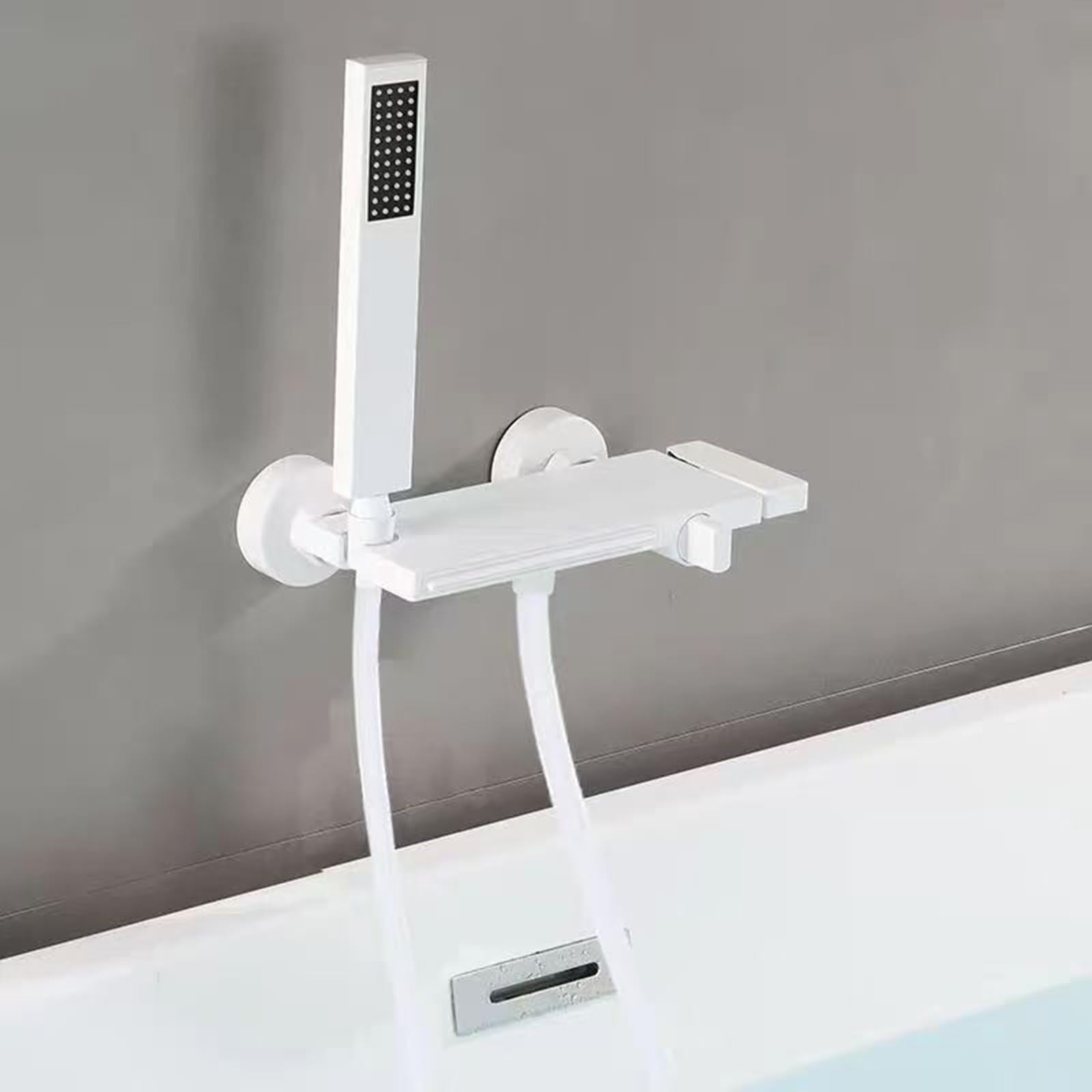MEVZHH Faucets,Wall Mounted Bath Tap with Shower 2 Holes Waterfall Mixer Taps for Bath Double Mode,Black/White