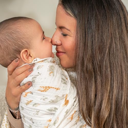 Image of aden + anais Essentials Cotton Muslin Swaddle, Breathable Baby Blanket, Ideal for Boys, Girls, Newborns, Babies & Infants, Receiving Blanket, Soft and Lightweight Wrap, 4 Pack, Giraffe Safari
