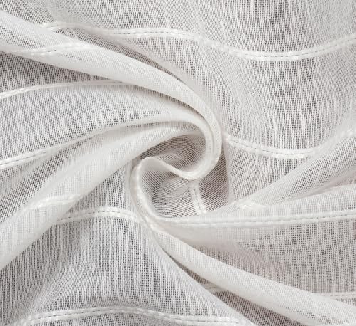 Image of Exporthub Sheer Linen Cotton Curtains for Window 6 Feet Set of 2, White - Light Filtering Breathable Fabric Drapes for Living Room & Bedroom (EHSPR052 64)
