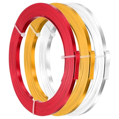 Image of PATIKIL 20 AWG 3.5mm Wide Aluminum Flat Wire, 16Ft 3 Roll Bendable Anodized Aluminum Wire Wide Beading Craft for Jewelry Making Resin Bezel Frame Wrapping, Silver/Gold/Red