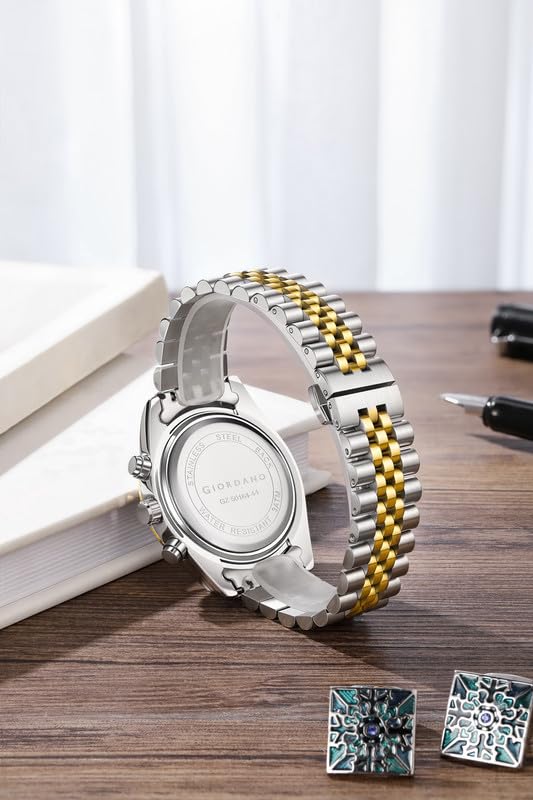 Image of GIORDANO Chronograph Analog Watch for Men - Textured Bezel, Luminous Index Markers, Stainless Steel Strap & Date Display