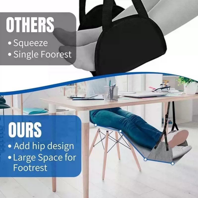 Portable Airplane Foot Hammock, Height Adjustable Feet Rest for Plane Travel, Office, Desk, Bus, Train, Long Trip (Dark Gray)