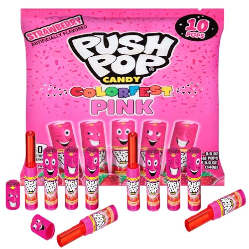 Push Pop Pink Colorfest - Pink Strawberry Lollipops Bulk Candy - ...