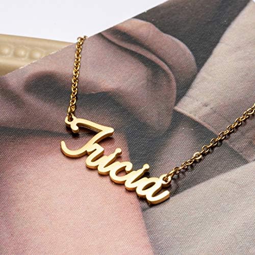 Awegift Women Jewelry Name Necklace Big Initial Gold Plated Best Friend Women Gift for Her Carrie - 4