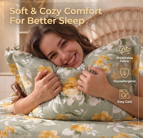 Image of HOMEKART Floral Printed King Size Cotton Bedsheet with 2 Pillow Covers | Luxury Double Bed Bedding Set 86x88 Inches | Ultra Soft, Breathable & Wrinkle Resistant & Home Decor (Pastel Sage Green)