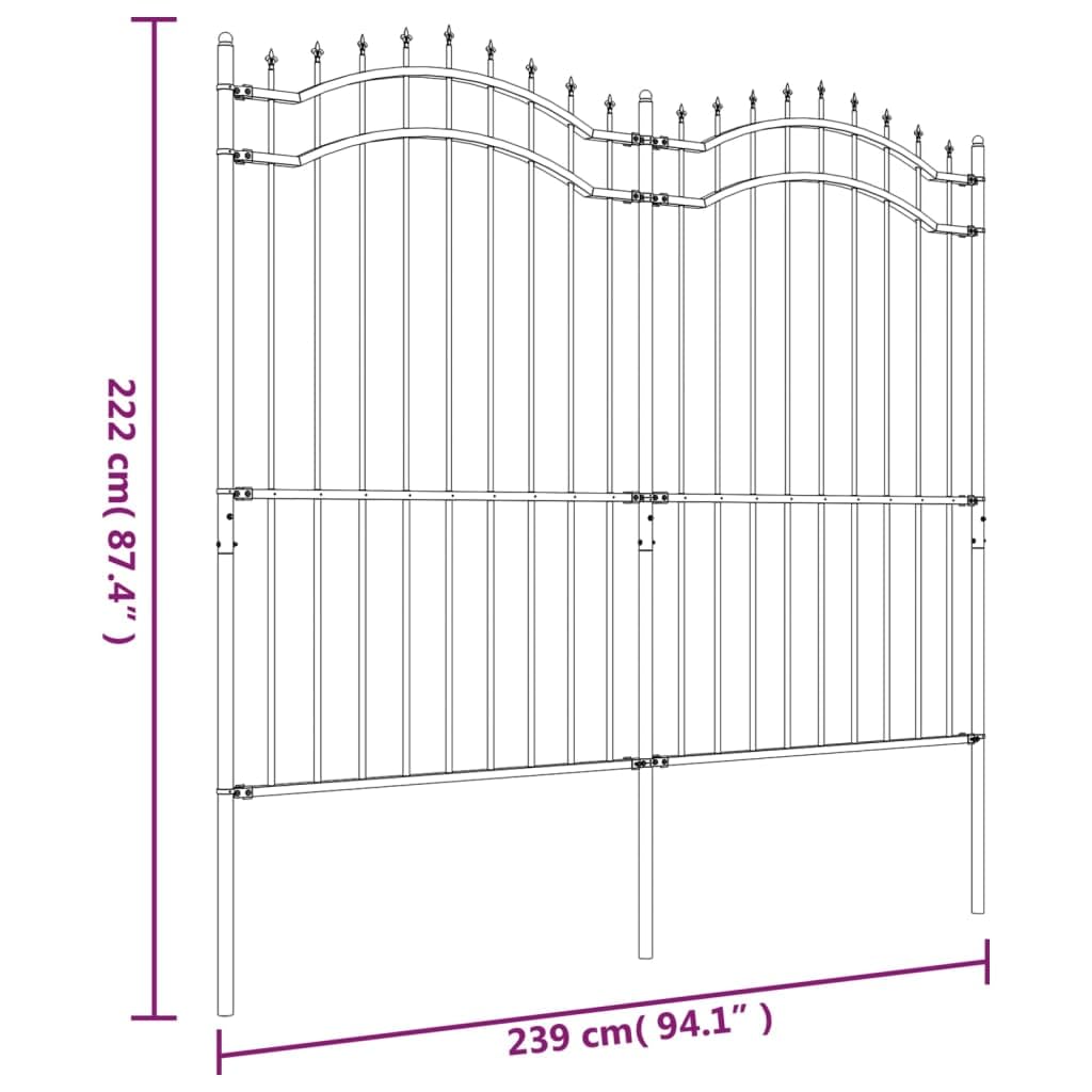 Recinzione da Giardino con Punta a Lancia Nera 222cm Acciaio,Recinzione da Giardino,Recinzioni Decorative da Giardino-151083