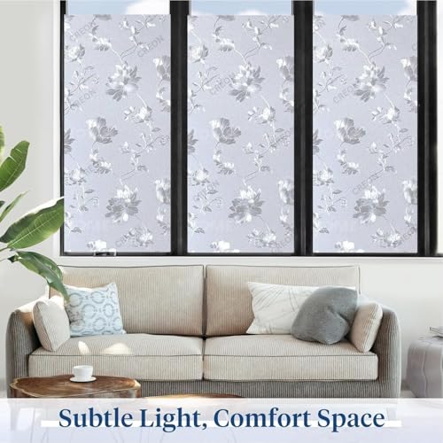 Image of CREON Flowers Window Glass Decorative Window Cling Non-Adhesive Static UV Resistant Decals Reusable Sun Blocking Sticker for Home (12 X 80 Inch)
