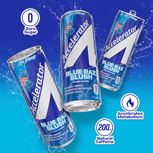Image of Accelerator Active Energy Drink, Blue Raz Slush 12oz can (12 pack) | Zero Sugar, Sustained Energy from 100% Natural Caffeine (200mg from Green Coffee Bean & Green Tea extract)