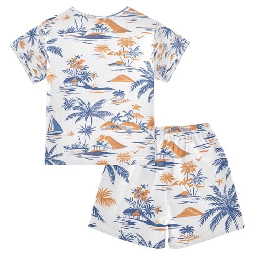 senya Palm Trees Sailboat Summer Pajamas Set Short Cotton Sleepwear 2 Piece2