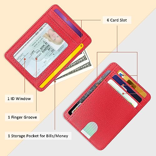 Image of CONISY Slim Credit Card Holder for Women, Thin Front Pocket Leather Mini Wallet with RFID Blocking (Red)