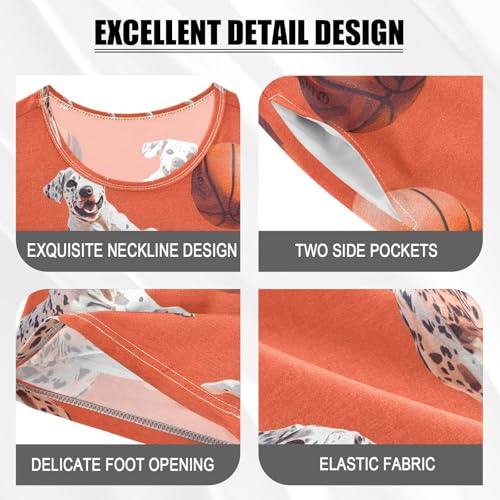 ALAZA Spotted Dog Basketball Pajamas Set Short Sleeve Cotton Sleepwear Summer Pjs 2 Piece 5-14Y4