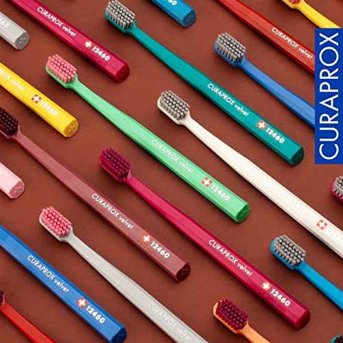 Image of Curaprox CS 12460 Velvet Soft Toothbrush - Sensitive Gum Care | Ultra-Gentle Cleaning with 12,460 Filaments | Single Pack, Yellow-Burgundy