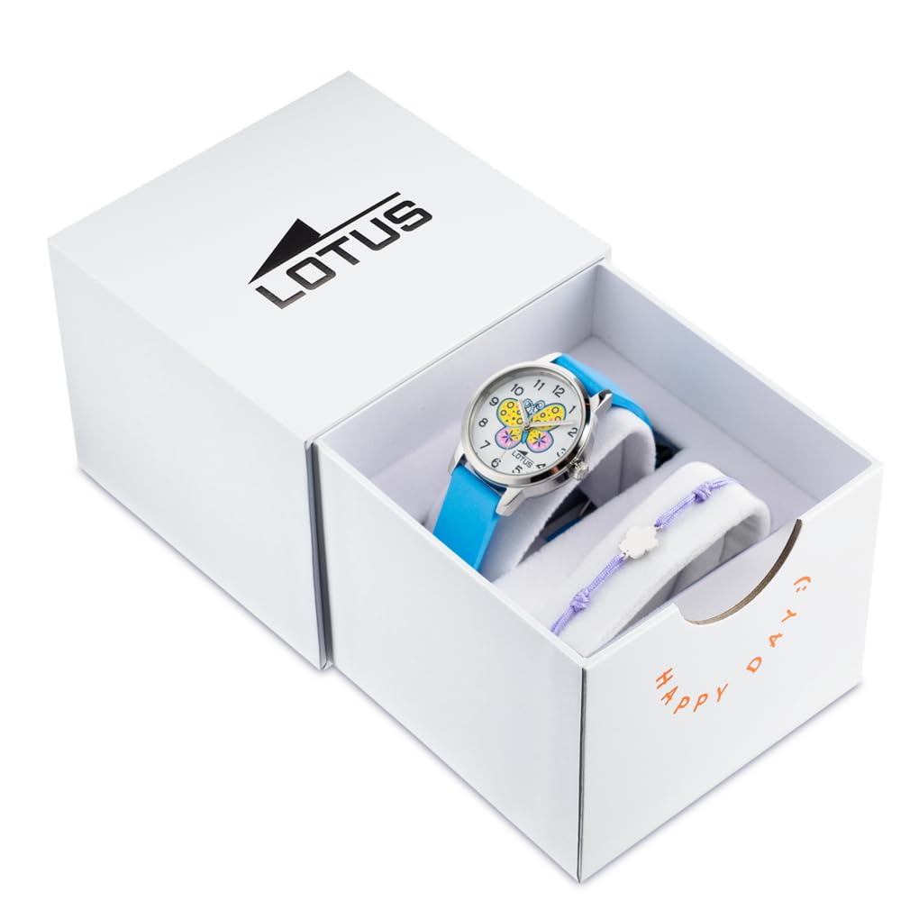 LOTUS Reloj Niña Analógico de Acero Inoxidable y Caucho Azul | Movimiento de Cuarzo, Reloj Infantil, Cristal Mineral de Alta Resistencia, Resistente al Agua 5 ATM 19001/3