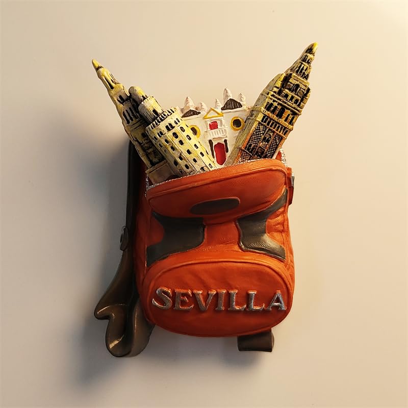 Spain, Seville, Landmark Attractions, Handmade Paintings, 3D Backpacks, Travel Souvenirs, Magnetic...