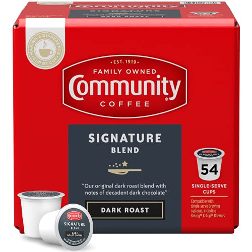 Image of Community Coffee Signature Blend 54 Count Coffee Pods, Dark Roast, Compatible with Keurig 2.0 K-Cup Brewers, Box of 54 Pods