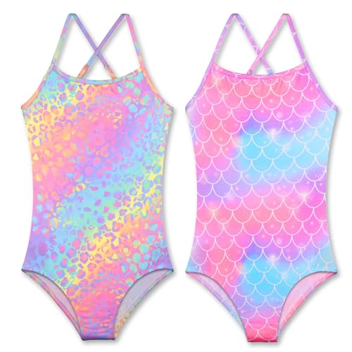 Image of Girls' Sparkle One-Piece Swimsuit 4-12Y Adjustable Crossback Straps Shimmer Bathing Suit for Beach Pool