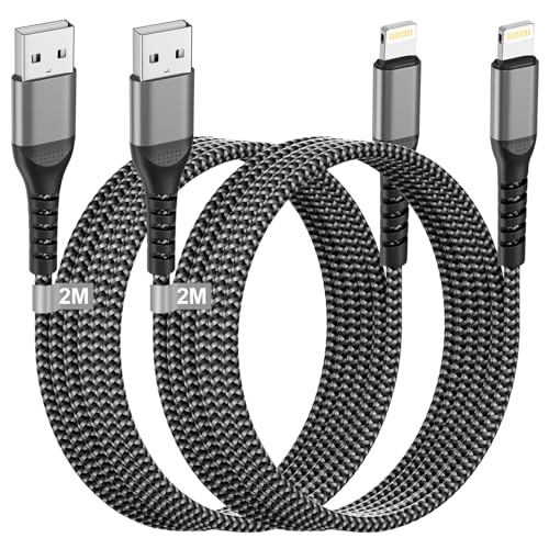 Cable Cargador iPhone 2M 2Pack[Apple MFi Certificado], USB Cable iPhone Carga Rápida Nylon Trenzado Cable Lightning USB Cable Cargador iPad para Apple iPhone 14 13 12 11 Pro Max XS XR X 8 7 6S 5,iPad