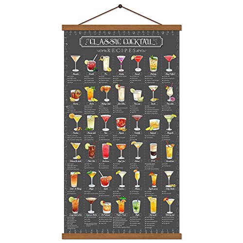 Sagueyu Family Cocktail Guide Recipe Poster Painting On Canvas Wine Mixology Drink Wall Art Bar Pub Kitchen Dining Room Home Wall Decor 15.7 X 27 Inch (With Frame) #TOP17