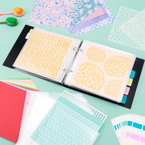 Image of Cookie Stencil Storage Binder for Storage 6x6inch Stencils,Die Cuts,DIY Scrapbooking,Clear Stamp,Storage Folder Organizer Include 1 Black Cover,50 Sleeve,50 Backing Paper and 10 Sheets Divider Tabs