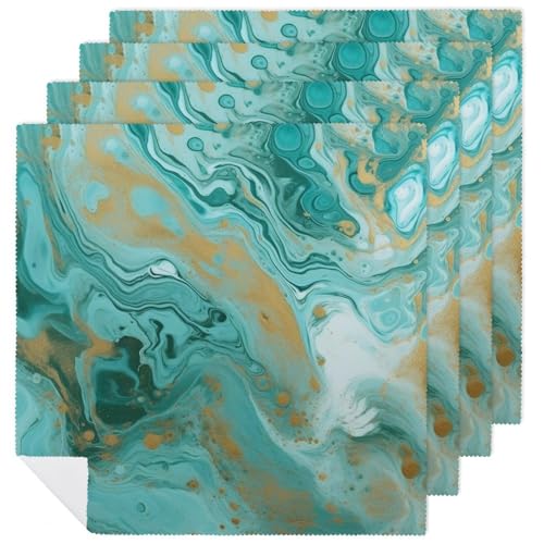 Servilletas de Tela Teal y Oro Mármol 4 Piezas miniatura 1
