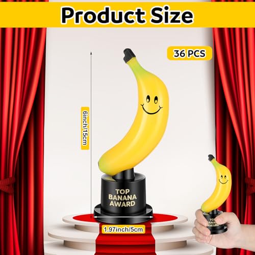 Tondiamo 6 Pcs Top Banana Award Funny Trophy, Yellow Plastic Black Stand - image 2
