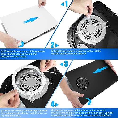 Ps5 Plates Playstation 5 Accessories, Ps5 Cover Face Plates And Rgb Led Light Strip, Sikemay Console Disc Version Skins With Fan Vents Dust Side Faceplate Shell Case, 8 Color 400+Effects Kit - Black #TOP6