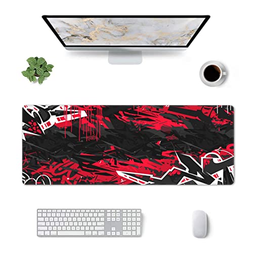 Abstract Xl Large Gaming Mouse Pad With Stitched Edge, Non-Slip Rubber Big Long Extended Deskmat Desktop Makeup Mat, 31.5 * 11.8 In (Dark Black Abstract Flat Urban Street) #TOP1