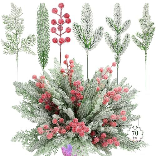 70 Stück Weihnachts-Schnee-Kiefernzweige– Künstliche Kiefernnadeln...