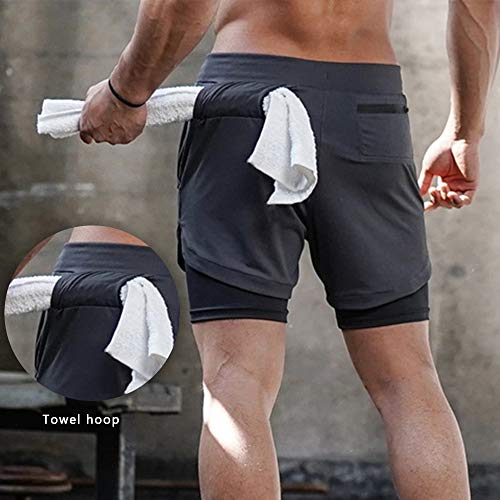 Detalhes de bolsos Benkeg – shorts esportivos masculinos com duas camadas e bolsos para toalha, cord