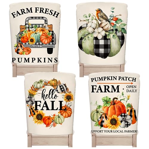 Whaline-4-Pack-Hello-Fall-Chair-Covers-Thanksgiving-Dining-Room-Seat-Covers-Pumpkins-Flowers-Pattern-Dining-Chair-Slipcovers-Watercolor-Chair-Back-Slip-Covers-for-Autumn-Home-Kitchen-Farmhouse-Decor Whaline 4 Pack Hello Fall Chair Covers Thanksgiving Dining Room Seat Covers Pumpkins Flowers Pattern Dining Chair Slipcovers Watercolor Chair Back Slip Covers for Autumn Home Kitchen Farmhouse Decor