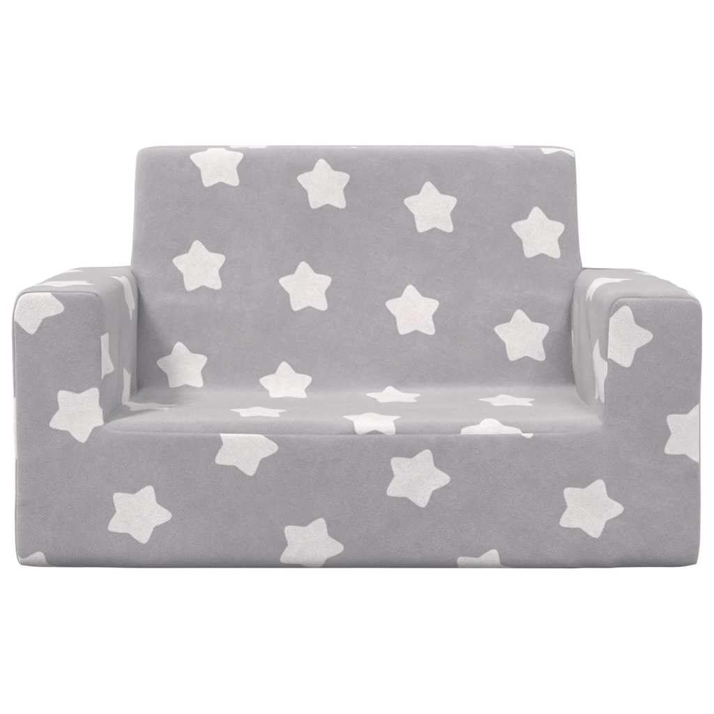 Sofa dziecięca 2-osobowa, jasnoszara z gwiazdkami, wykonana z miękkiego pluszu, do pokoju dziecięcego, zajmuje mało miejsca, ze zdejmowanym pokrowcem, trwała, idealna do relaksu, czytania