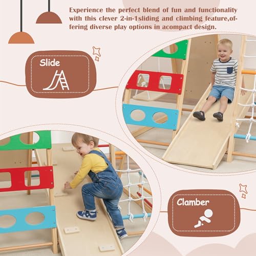 Image of 9-in-1 Indoor Jungle Gym, Natural Wood Kids Playset