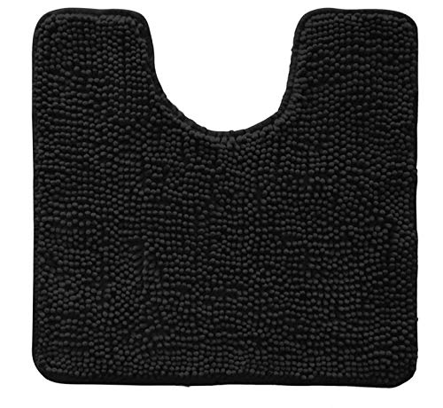 Kangaroo Chenille Toilet Bath Rug, Oval U-Shape Contour Mat, Soft Absorbent Contoured Mats for Toilets Base and Bathtub, Machine Wash, Microfiber Dries Quickly, Plush Bathroom Rugs for Kids Tub, Black