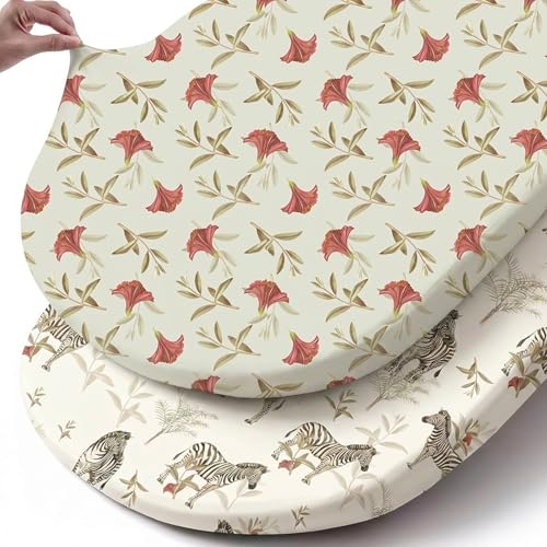 Image of Stretch Fitted Bassinet Sheet Set BROLEX 2 Pack Cradle Sheets for Bassinet Pad /Mattress,Unisex Boys Girls,Ultra Soft,Zebra Floral