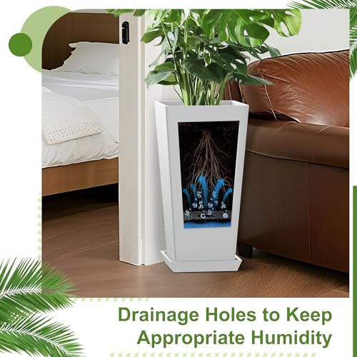 24" Tall Planters for Outdoor Plants, Set of 2 Large Outdoor Planters for Front Porch Decor with Drainage Hole, Tall Planter(White) - Image 5